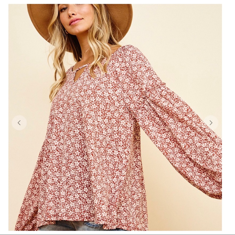 Boho chic Floral Print Lantern Sleeves Top - Picture 4 of 6